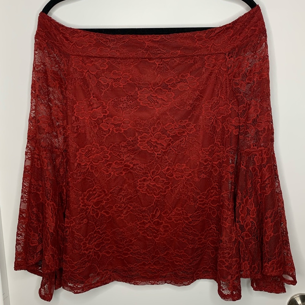 Express Off the Shoulder Burgundy Lace Top